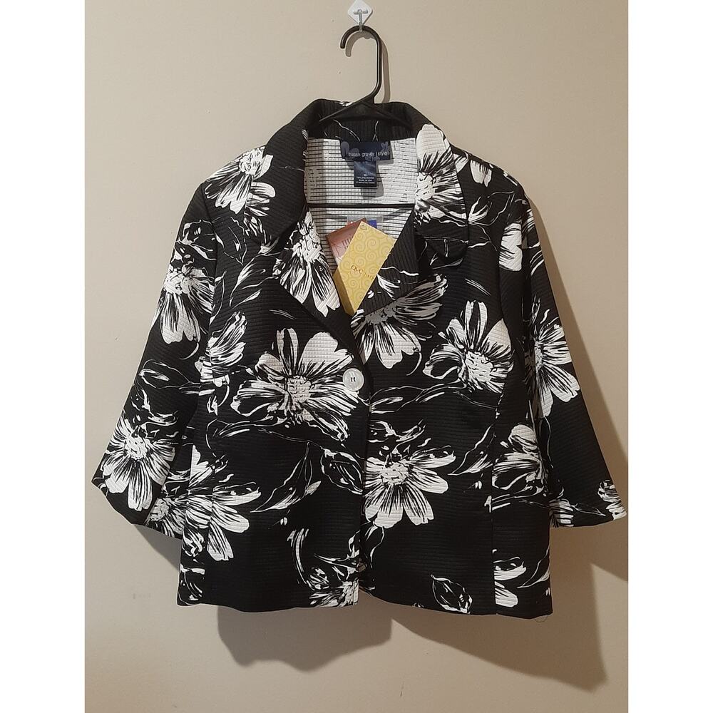 Susan Graver Style Black Floral Blazer Quilted Jacket